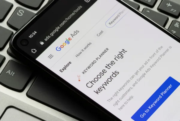 Google Ads keyword planner page displayed on an iphone screen