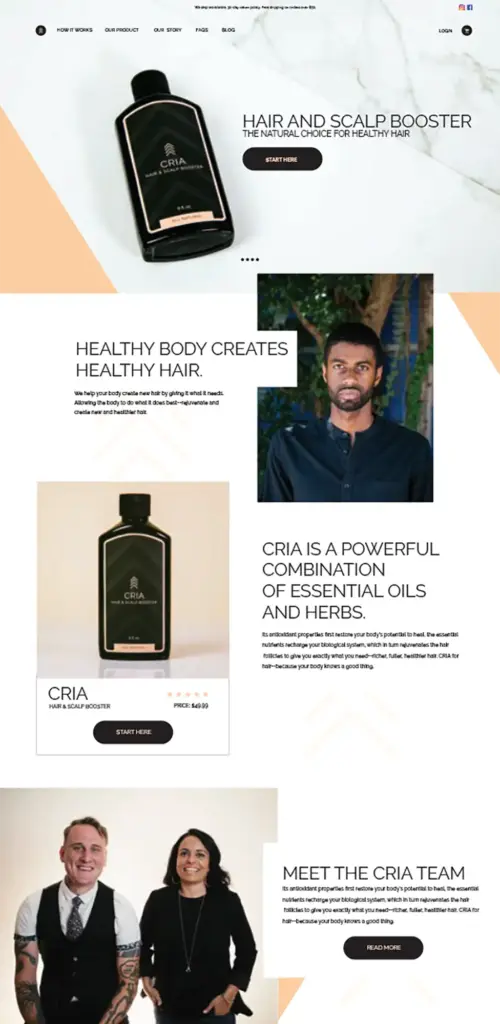 LPC CRIA 3 CRIA Hair ecommerce product page design.