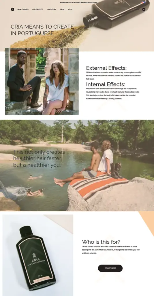 LPC CRIA 4 CRIA Hair website home page screenshot.