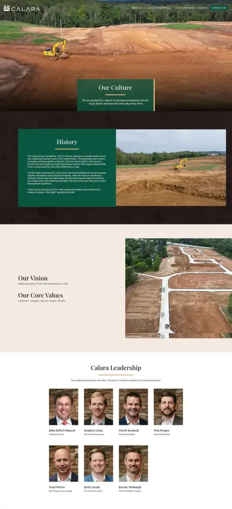 LPC Calara About Us A screenshot of the About Us page layout on the Calara Group's website.