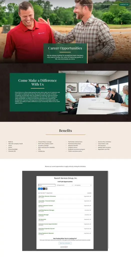 LPC Calara Careers A screenhsot of the Calara Group's website Careers page layout.