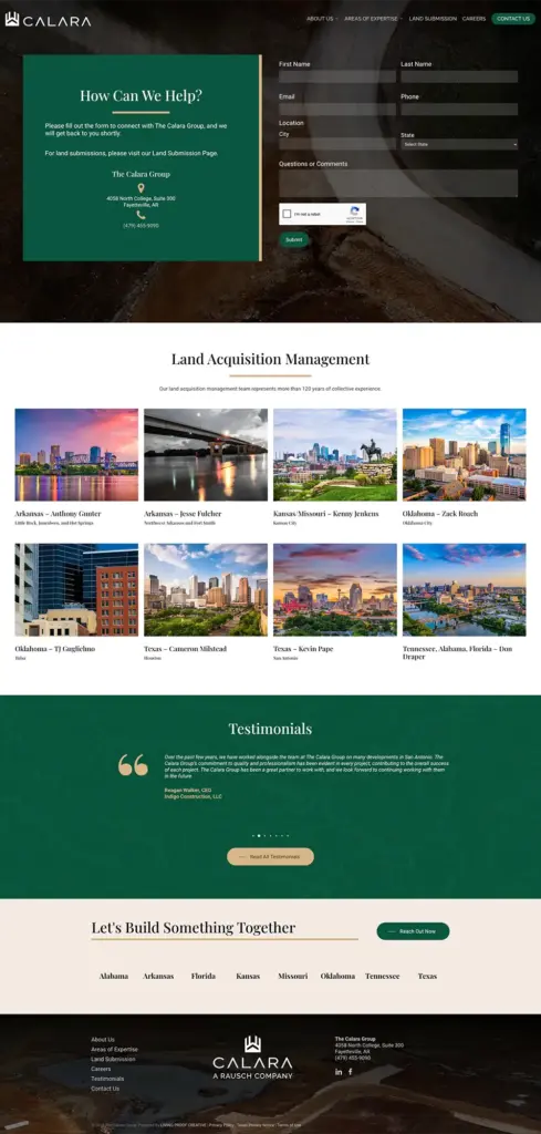 LPC Calara Contact As screenshot of the Calara Group's website Contact page layout.