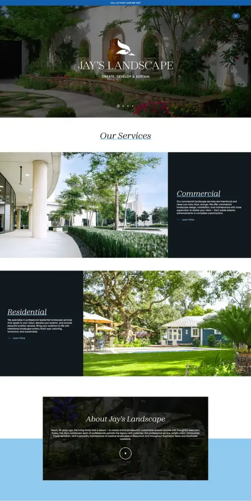 LPC Jays Landscape Home 1 A screenshot demonstrating WordPress website UX.