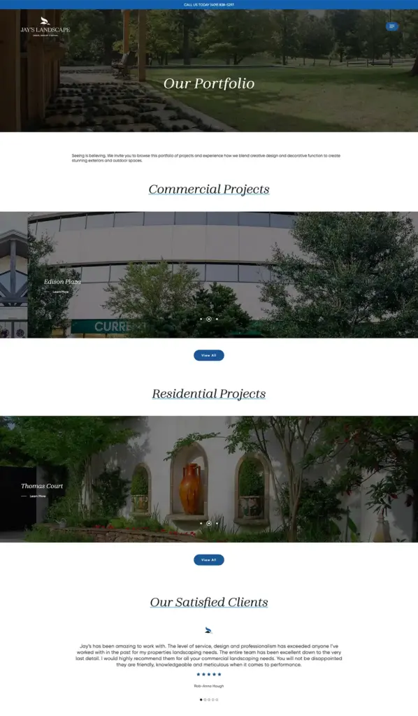 LPC Jays Landscape Portfolio A screenshot from Jay's Lanscaping's website.