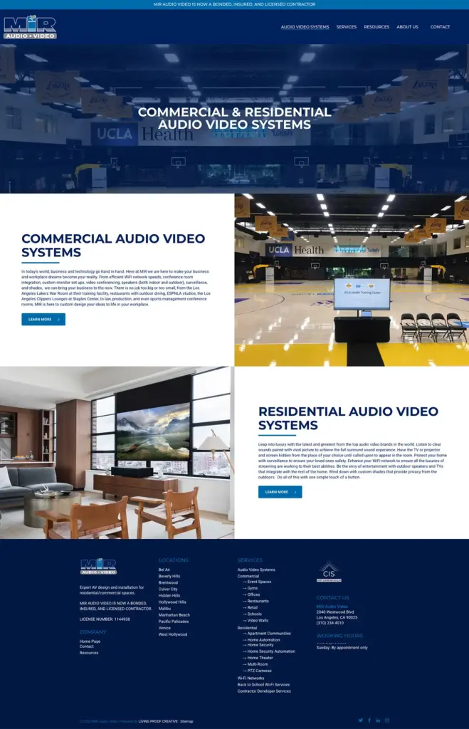 LPC MIR Commercial Residential A custom WordPress design for MIR's Services page.