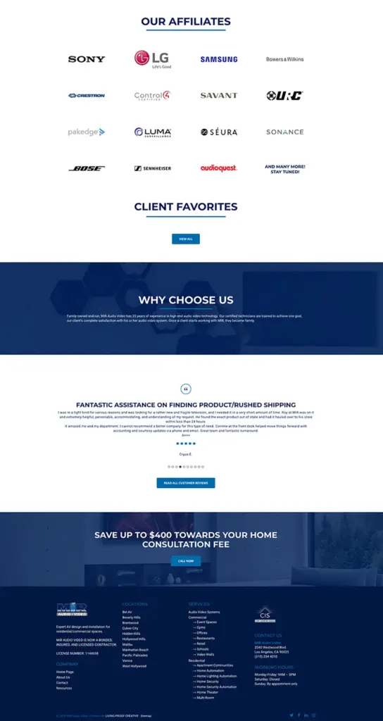 LPC MIR Home 2 MIR Audio Video website page screenshot.
