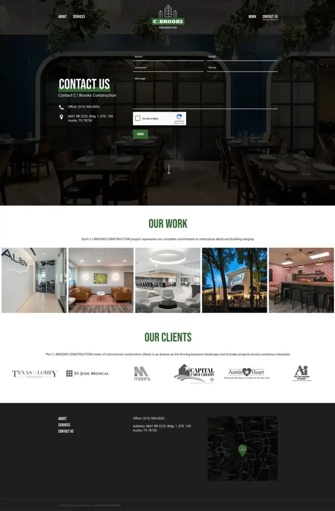 C Brooks Contact Us A screenshot of C Brooks Construction's website Contact Us page.
