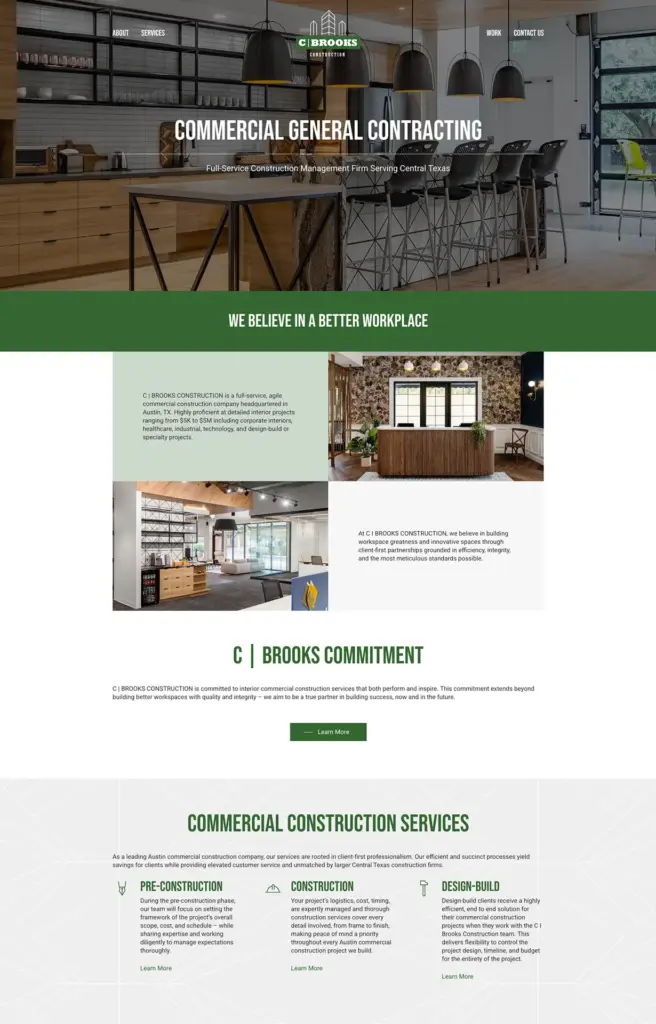 C Brooks Home 1 A screenshot of C Brooks Construction's website home page.