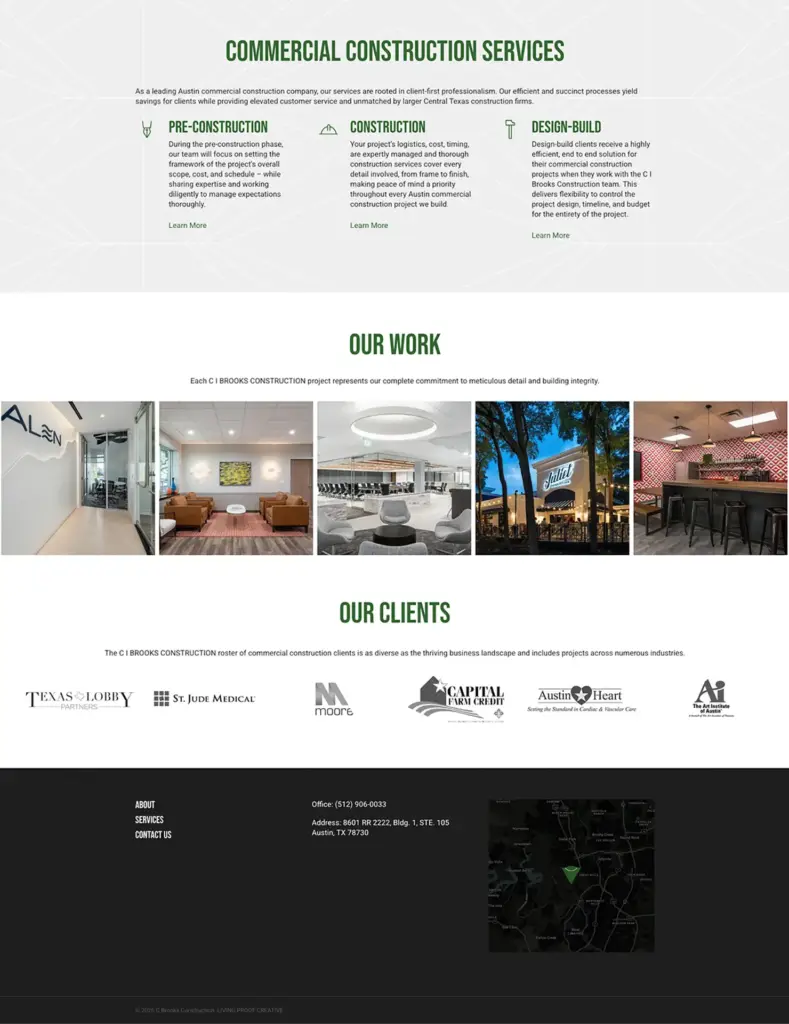 C Brooks Home 2 A screenshot of the Commercial Construction Services page on the C Brooks Construction website.