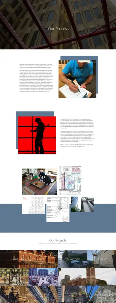 MCA Process A screenshot displaying the entire About Us page from the McGinnis Chen website